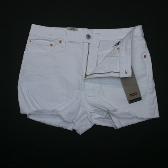 Levi's Women's Salt White Mid Length Denim Jean High Rise Shorts Size W32/14 - Picture 11 of 12